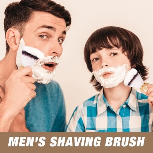 2 Pack Men Shaving Brush - Wet Shave with Cream & Soap, Synthetic Hair, Hard Wood Handle, Classic Brown - Travel & Home Use - görsel 12