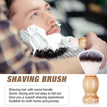 2 Pack Men Shaving Brush - Wet Shave with Cream & Soap, Synthetic Hair, Hard Wood Handle, Classic Brown - Travel & Home Use