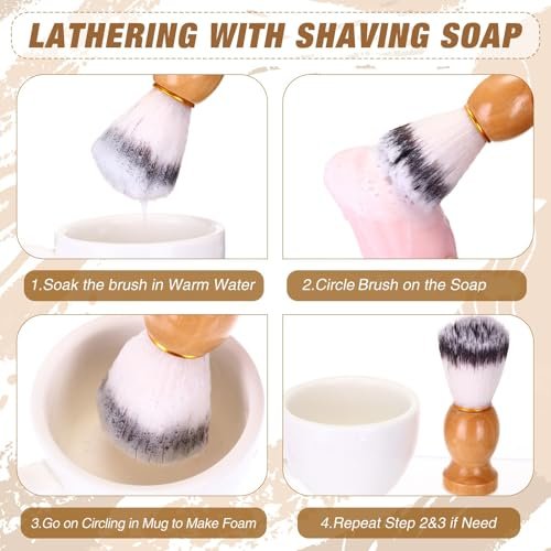2 Pack Men Shaving Brush - Wet Shave with Cream & Soap, Synthetic Hair, Hard Wood Handle, Classic Brown - Travel & Home Use - görsel 14