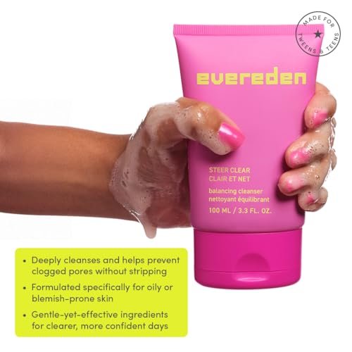 Evereden Steer Clear Balancing Jelly Cleanser for Teens - Vegan Face Wash for Oily & Pimple-Prone Skin - Pre Teen Skin Care Ages 10-12+ - 3.3 Fl Oz Avelisse
