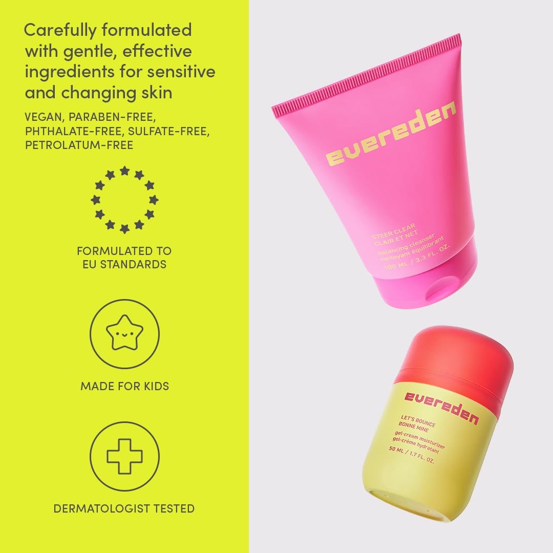 Evereden Steer Clear Balancing Jelly Cleanser for Teens - Vegan Face Wash for Oily & Pimple-Prone Skin - Pre Teen Skin Care Ages 10-12+ - 3.3 Fl Oz Avelisse