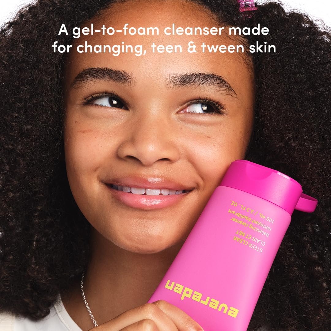 Evereden Steer Clear Balancing Jelly Cleanser for Teens - Vegan Face Wash for Oily & Pimple-Prone Skin - Pre Teen Skin Care Ages 10-12+ - 3.3 Fl Oz Avelisse