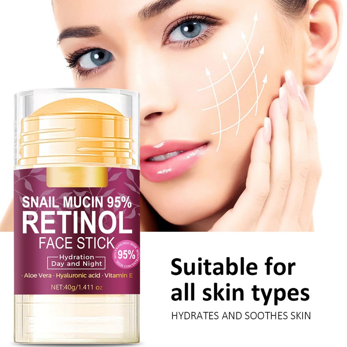Hydrating Face Balm Stick with 95% Snail Mucin, Retinol & Hyaluronic Acid – Multi Balm Moisturizer for Day & Night, Anti-Wrinkle Skin Repair, 1.41 oz - görsel 7
