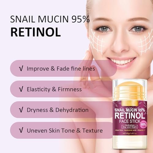 Hydrating Face Balm Stick with 95% Snail Mucin, Retinol & Hyaluronic Acid – Multi Balm Moisturizer for Day & Night, Anti-Wrinkle Skin Repair, 1.41 oz - görsel 4