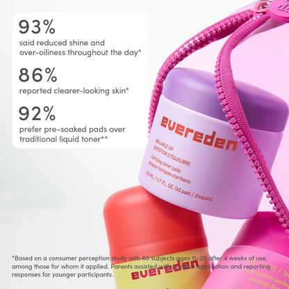 Evereden Toner Pads for Teens - Water-Based Face Toner Pads with Green Tea, Chamomile & White Tea for Oily and Pimple-Prone Skin - Clean, Vegan, Clog-Free Pores - 60 Count Avelisse