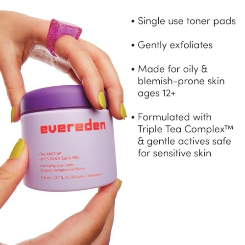 Evereden Toner Pads for Teens - Water-Based Face Toner Pads with Green Tea, Chamomile & White Tea for Oily and Pimple-Prone Skin - Clean, Vegan, Clog-Free Pores - 60 Count Avelisse