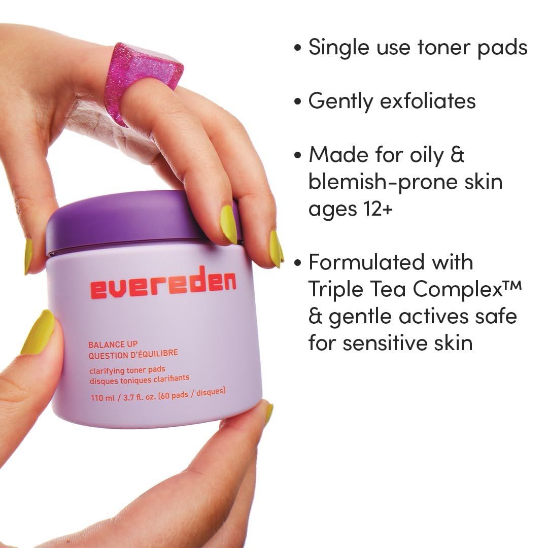 Evereden Toner Pads for Teens - Water-Based Face Toner Pads with Green Tea, Chamomile & White Tea for Oily and Pimple-Prone Skin - Clean, Vegan, Clog-Free Pores - 60 Count Avelisse