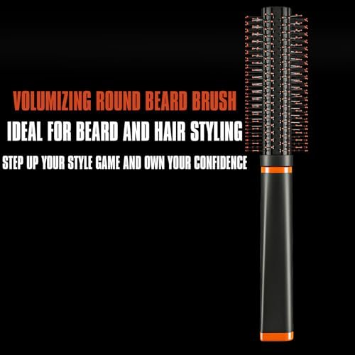 Round Beard Brush - Superior Grooming Tool for Styling Hair or Beard for Men, Round Bristle Heat-Resistant Curling Comb for Blow Drying, The Better Brush for All Hair Beard or Curls Types - görsel 3