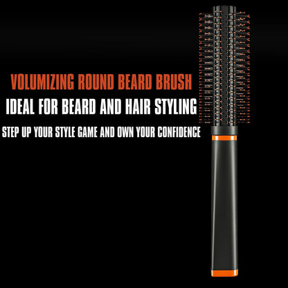 Round Beard Brush - Superior Grooming Tool for Styling Hair or Beard for Men, Round Bristle Heat-Resistant Curling Comb for Blow Drying, The Better Brush for All Hair Beard or Curls Types