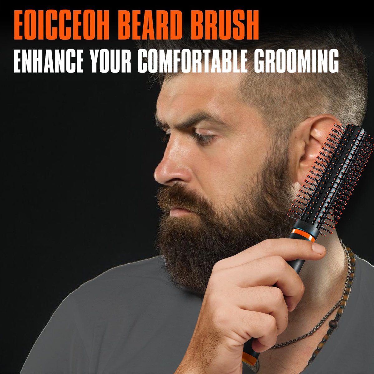 Round Beard Brush - Superior Grooming Tool for Styling Hair or Beard for Men, Round Bristle Heat-Resistant Curling Comb for Blow Drying, The Better Brush for All Hair Beard or Curls Types - görsel 10