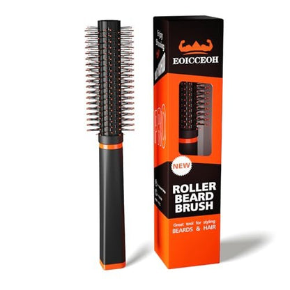 Round Beard Brush - Superior Grooming Tool for Styling Hair or Beard for Men, Round Bristle Heat-Resistant Curling Comb for Blow Drying, The Better Brush for All Hair Beard or Curls Types