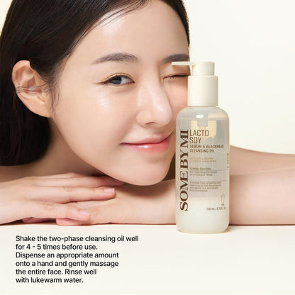 SOME BY MI Lacto Soy Sebum & Blackhead Cleansing Oil – 6.76oz (200ml) – Korean Vegan Makeup-Removing Oil Cleanser with Soybean Extract & Serine – Deep Cleansing for Blackheads & Pores