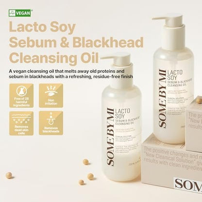 SOME BY MI Lacto Soy Sebum & Blackhead Cleansing Oil – 6.76oz (200ml) – Korean Vegan Makeup-Removing Oil Cleanser with Soybean Extract & Serine – Deep Cleansing for Blackheads & Pores
