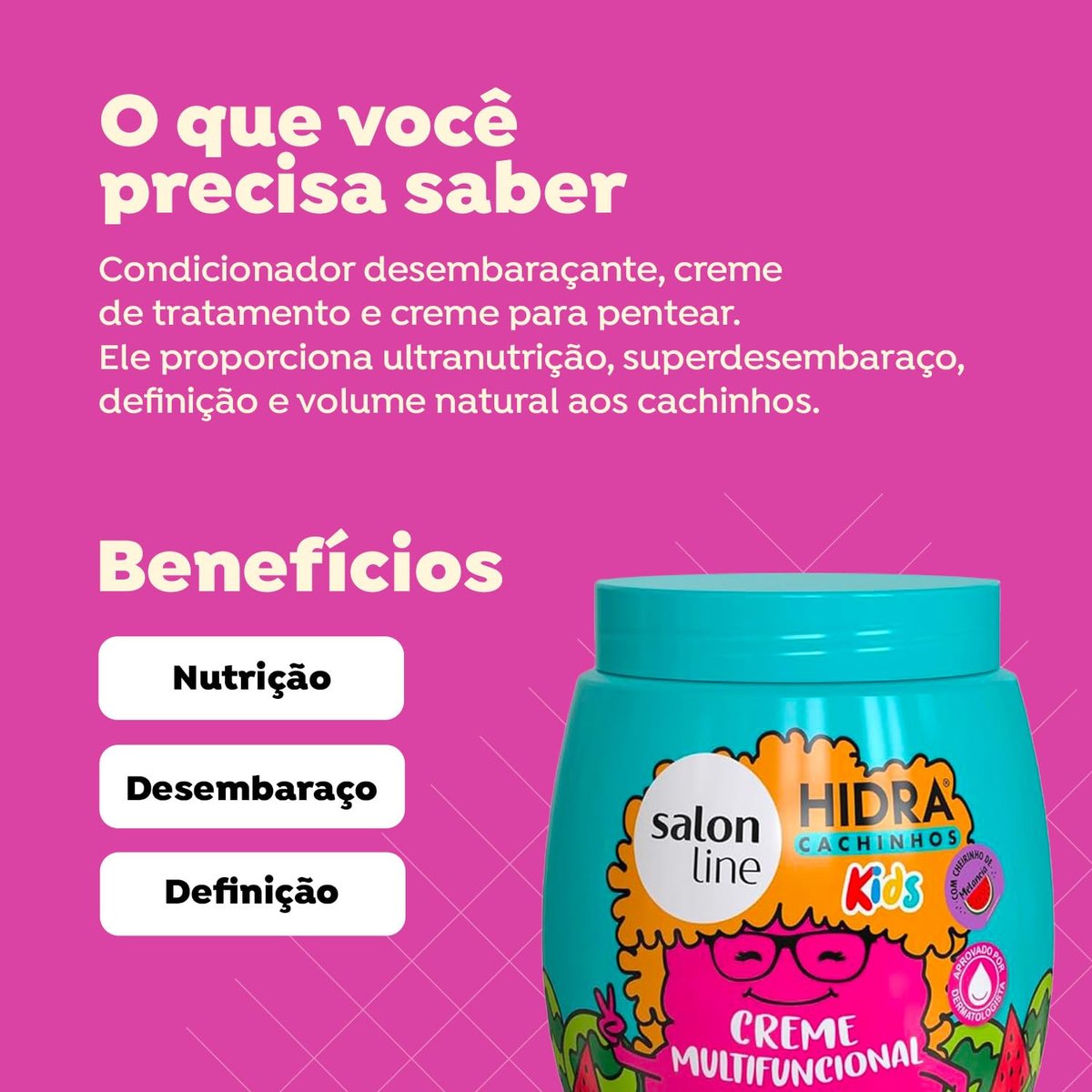 Salon Line Hidra Kids 3-in-1 Multifunctional Cream Watermelon 1 kg (35.27 oz) - Moisturizing Conditioner & Leave-In for Children - görsel 3