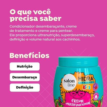Salon Line Hidra Kids 3-in-1 Multifunctional Cream Watermelon 1 kg (35.27 oz) - Moisturizing Conditioner & Leave-In for Children