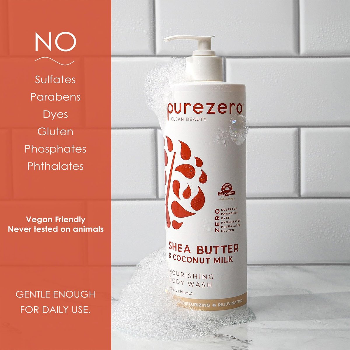 Purezero Shea Butter & Coconut Milk Body Wash – 20oz Hydrating Body Wash for Smooth, Elastic Skin – Zero Sulfates, Zero Parabens - görsel 3