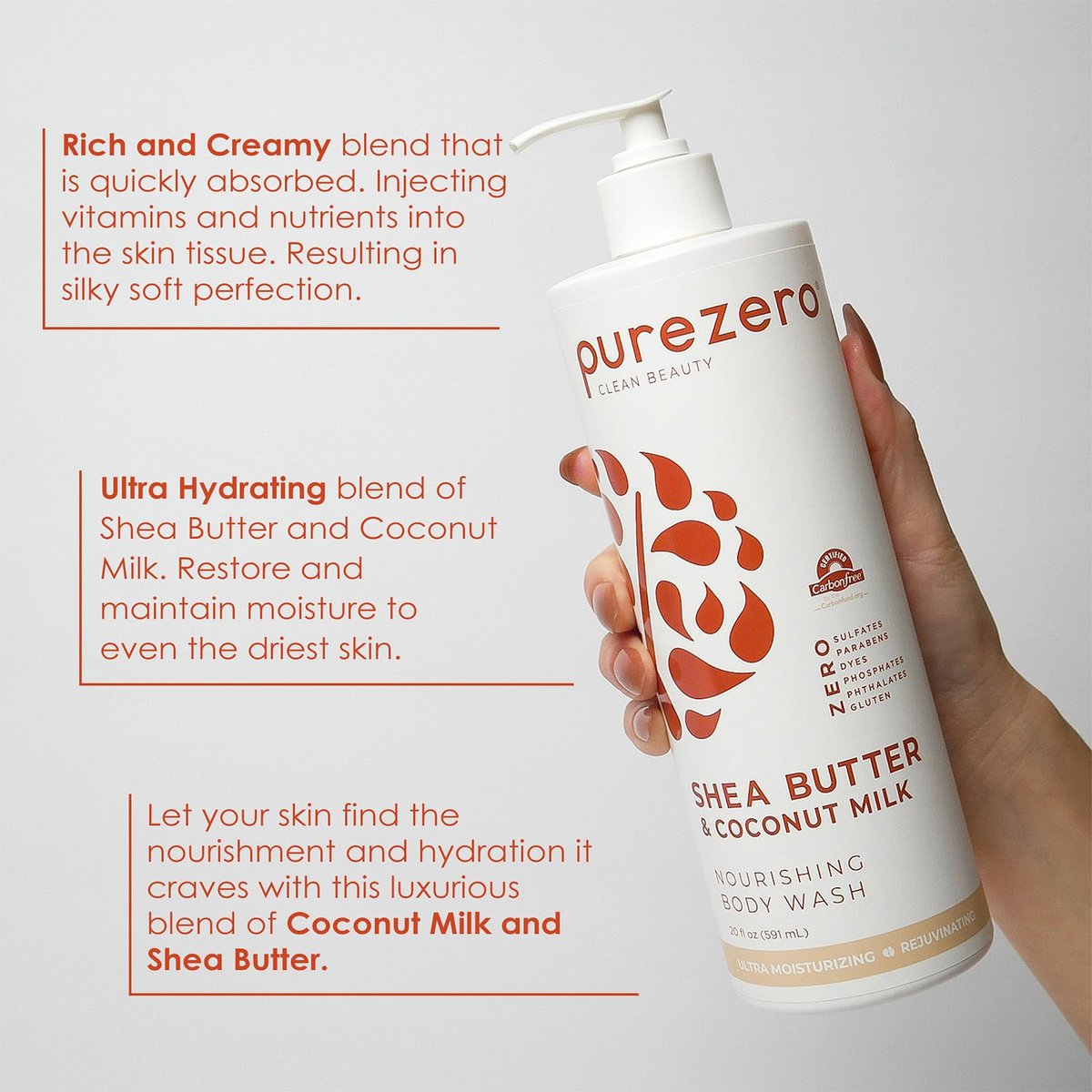 Purezero Shea Butter & Coconut Milk Body Wash – 20oz Hydrating Body Wash for Smooth, Elastic Skin – Zero Sulfates, Zero Parabens - görsel 5