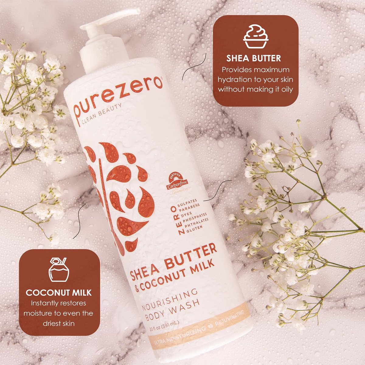 Purezero Shea Butter & Coconut Milk Body Wash – 20oz Hydrating Body Wash for Smooth, Elastic Skin – Zero Sulfates, Zero Parabens - görsel 9