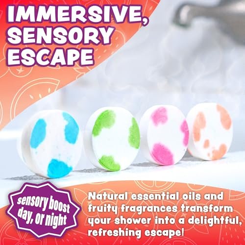 Tub Works Fruit Fusion Shower Steamers for Kids - Variety 12 Pack | Fresh & Fruity Aromatherapy Shower Bombs | Fun Sensory Shower Experience Avelisse