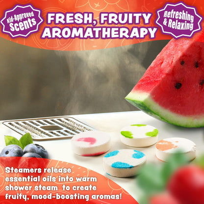 Tub Works Fruit Fusion Shower Steamers for Kids - Variety 12 Pack | Fresh & Fruity Aromatherapy Shower Bombs | Fun Sensory Shower Experience Avelisse
