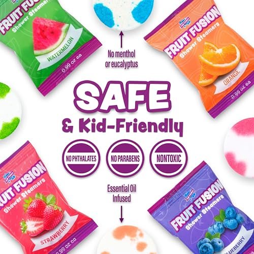 Tub Works Fruit Fusion Shower Steamers for Kids - Variety 12 Pack | Fresh & Fruity Aromatherapy Shower Bombs | Fun Sensory Shower Experience Avelisse
