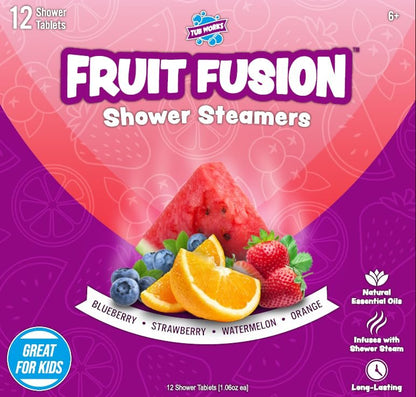 Tub Works Fruit Fusion Shower Steamers for Kids - Variety 12 Pack | Fresh & Fruity Aromatherapy Shower Bombs | Fun Sensory Shower Experience Avelisse