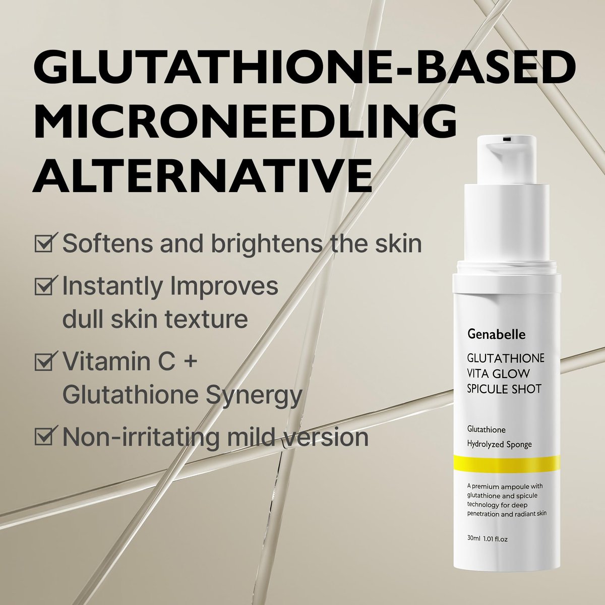 Genabelle Glutathione Vita Glow Spicule Shot – 2,000 ppm Glutathione, Microneedling Effect with Spicules, Boosted Vitamin C, Clinically Proven Radiance-Enhancing & Skin Tone Enhancer - görsel 3