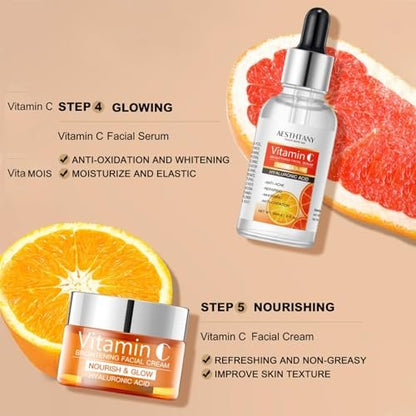 R RadiantRise Vitamin C Skin Care Set For Women – 5-In-1 Moisturizing Hyaluronic Acid Skincare Routine with Facial Cleanser, Serum, Face Cream, Eye Cream, Toner Avelisse