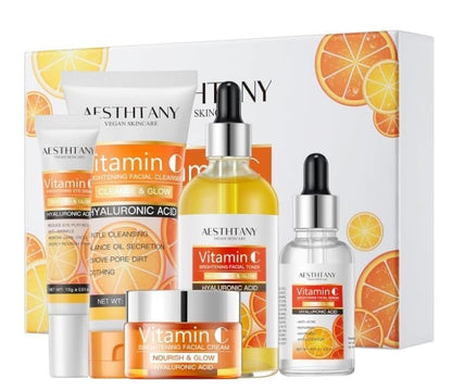 R RadiantRise Vitamin C Skin Care Set For Women – 5-In-1 Moisturizing Hyaluronic Acid Skincare Routine with Facial Cleanser, Serum, Face Cream, Eye Cream, Toner Avelisse