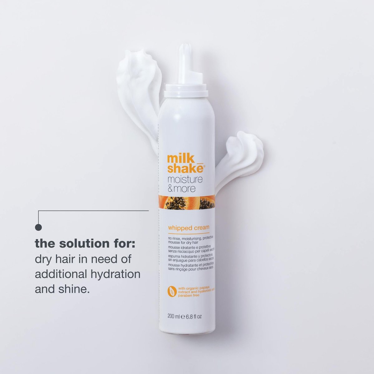 milk_shake Moisture & More Whipped Cream - Conditioning No Rinse Hair Moisturizer Foam, Shinier Hair with Healthy Glow, Boosts Softness, 6.8 fl oz (200 ml) Avelisse