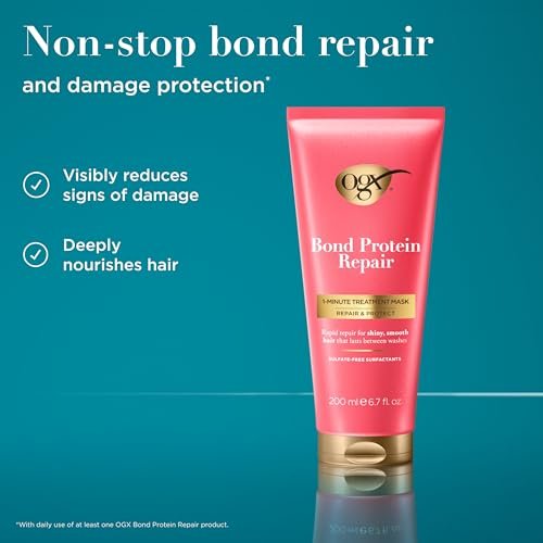 OGX Repair & Protect Bond Protein Repair 1-Minute Treatment Mask - Deep Conditioning Hair Mask for Damaged Hair, 6.7 fl oz - görsel 3