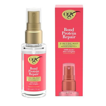 OGX Repair & Protect Bond Protein Repair 3-in-1 Oil Mist - Strengthens Dry, Damaged Hair, Fights Frizz, Adds Shine - Paraben-Free - 1.7 oz