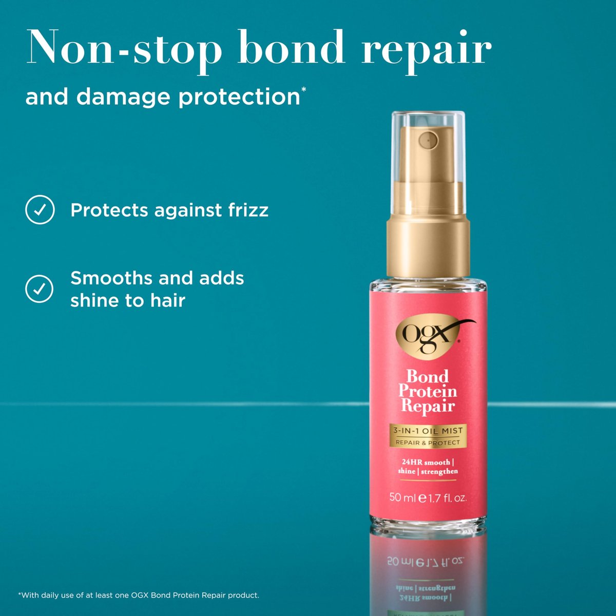 OGX Repair & Protect Bond Protein Repair 3-in-1 Oil Mist - Strengthens Dry, Damaged Hair, Fights Frizz, Adds Shine - Paraben-Free - 1.7 oz - görsel 4