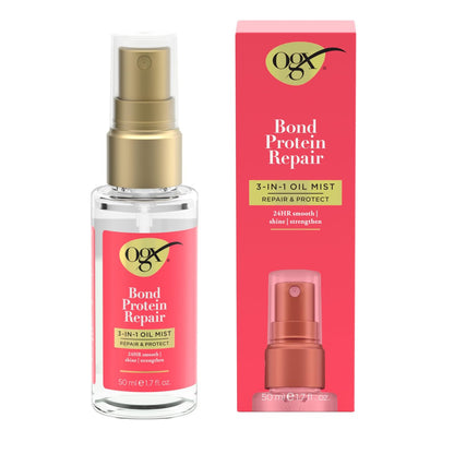 OGX Repair & Protect Bond Protein Repair 3-in-1 Oil Mist - Strengthens Dry, Damaged Hair, Fights Frizz, Adds Shine - Paraben-Free - 1.7 oz