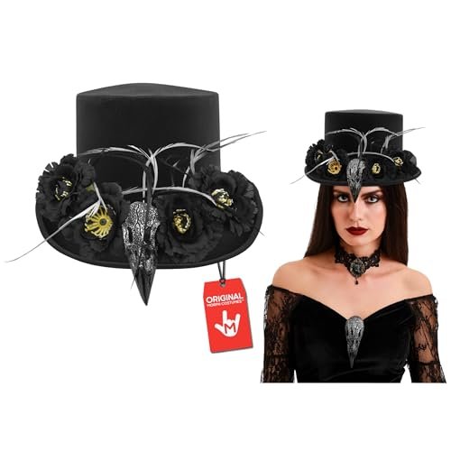 Nicky Bigs Novelties Adult Black Voodoo Top Hat with Crow Raven, Skull Bones, and Feathers – Witch Doctor Costume Headpiece - görsel 2