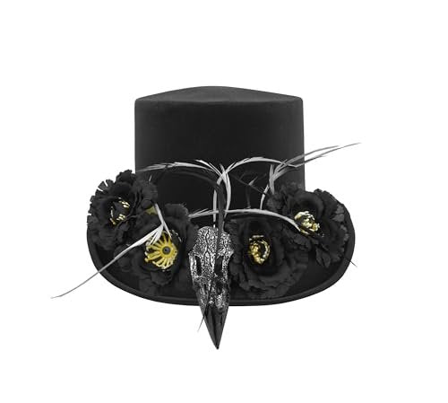 Nicky Bigs Novelties Adult Black Voodoo Top Hat with Crow Raven, Skull Bones, and Feathers – Witch Doctor Costume Headpiece - görsel 6