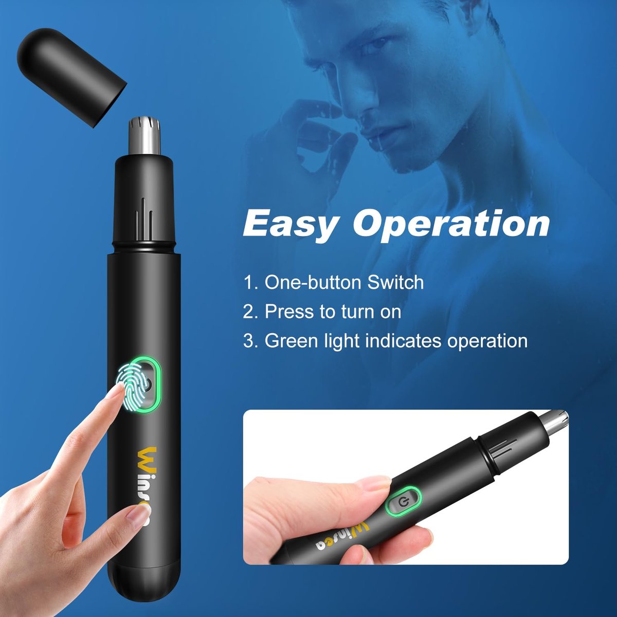 Winsea Precision Nose Hair Trimmer – 360° Safe & Efficient Electric Trimming, USB Rechargeable, Waterproof, for Nose, Ear, Eyebrows, and Beard Grooming - görsel 5