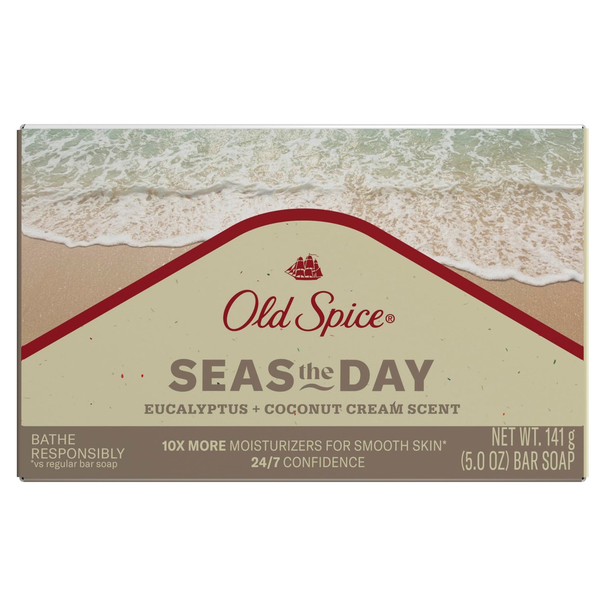 Old Spice Men's Bar Soap Seas The Day - Eucalyptus & Coconut Cream Scent, 5.0 oz - 10x More Moisturizers with Mild Exfoliators & Plant Based Cleansers - görsel 1