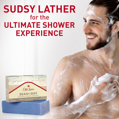 Old Spice Men's Bar Soap Seas The Day - Eucalyptus & Coconut Cream Scent, 5.0 oz - 10x More Moisturizers with Mild Exfoliators & Plant Based Cleansers