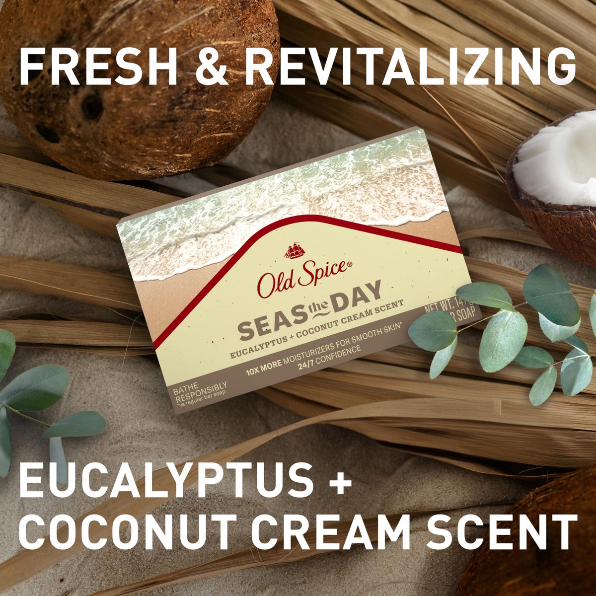 Old Spice Men's Bar Soap Seas The Day - Eucalyptus & Coconut Cream Scent, 5.0 oz - 10x More Moisturizers with Mild Exfoliators & Plant Based Cleansers - görsel 11