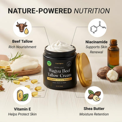 Non-Greasy Beef Tallow for Skin & Beef Tallow Lip Balm 5OZ - Whipped Grass Fed Beef Tallow with Shea Butter & Vitamin E, Face Moisturizer Cream for Women & Men, Anti-Aging Face Moisturizer Avelisse