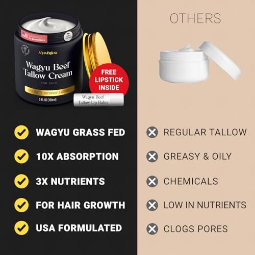 Non-Greasy Beef Tallow for Skin & Beef Tallow Lip Balm 5OZ - Whipped Grass Fed Beef Tallow with Shea Butter & Vitamin E, Face Moisturizer Cream for Women & Men, Anti-Aging Face Moisturizer Avelisse