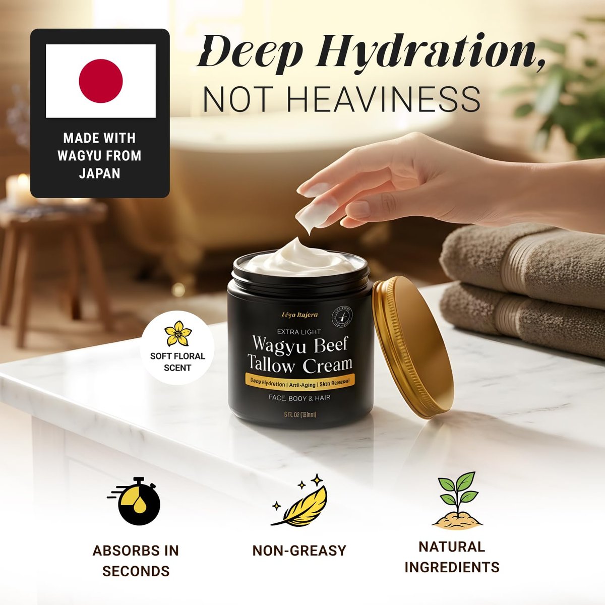 Non-Greasy Beef Tallow for Skin & Beef Tallow Lip Balm 5OZ - Whipped Grass Fed Beef Tallow with Shea Butter & Vitamin E, Face Moisturizer Cream for Women & Men, Anti-Aging Face Moisturizer Avelisse