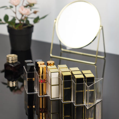 FLAGTOP 16-Slot Acrylic Lipstick Holder Organizer - Clear Stackable Fish Shape Lip Gloss Storage Stand for Makeup Vanity Display