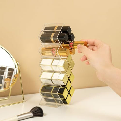 FLAGTOP 16-Slot Acrylic Lipstick Holder Organizer - Clear Stackable Fish Shape Lip Gloss Storage Stand for Makeup Vanity Display