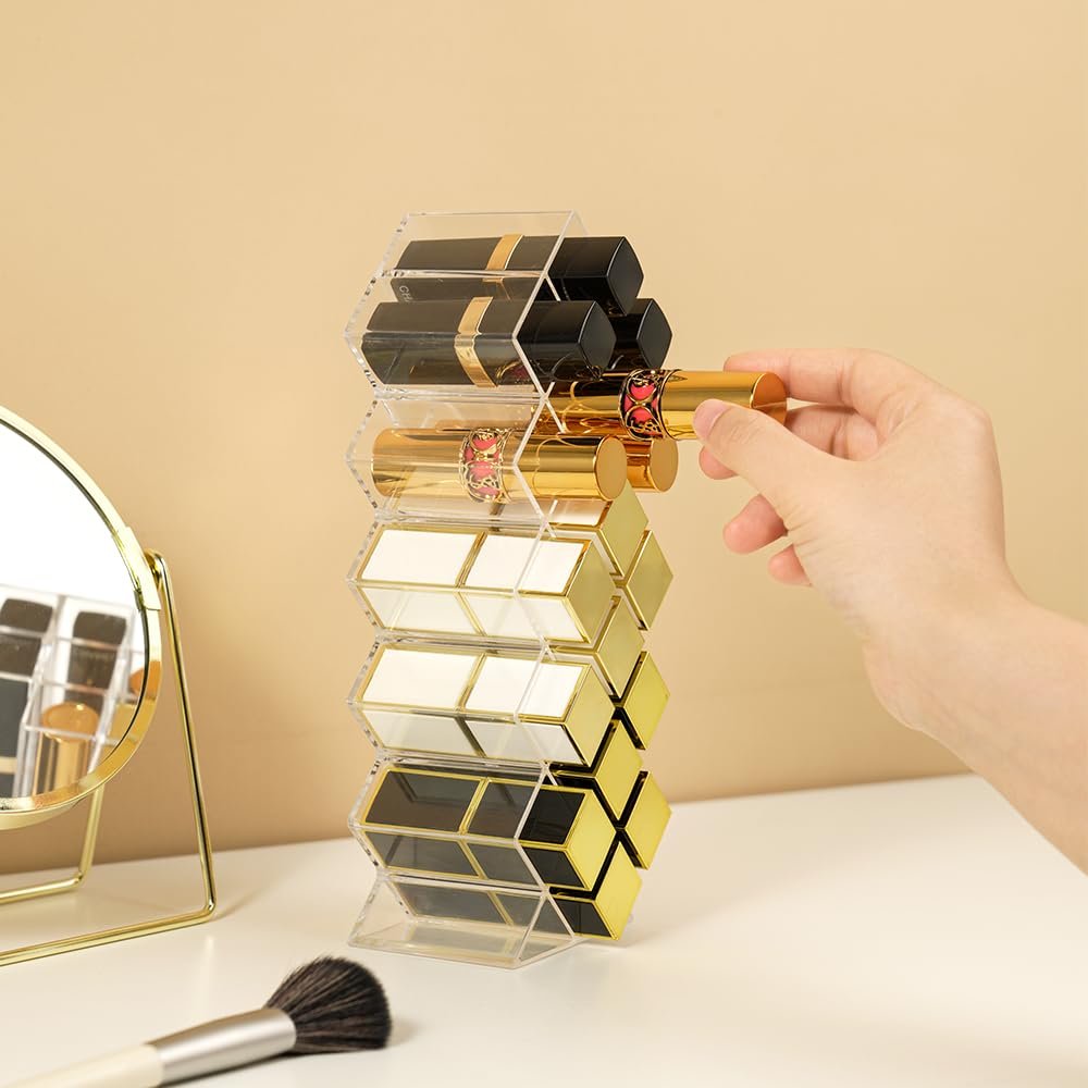 FLAGTOP 16-Slot Acrylic Lipstick Holder Organizer - Clear Stackable Fish Shape Lip Gloss Storage Stand for Makeup Vanity Display - görsel 9