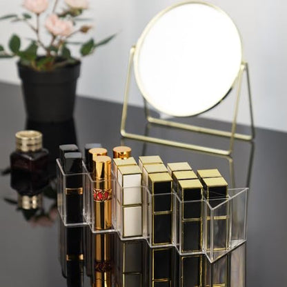 FLAGTOP 16-Slot Acrylic Lipstick Holder Organizer - Clear Stackable Fish Shape Lip Gloss Storage Stand for Makeup Vanity Display