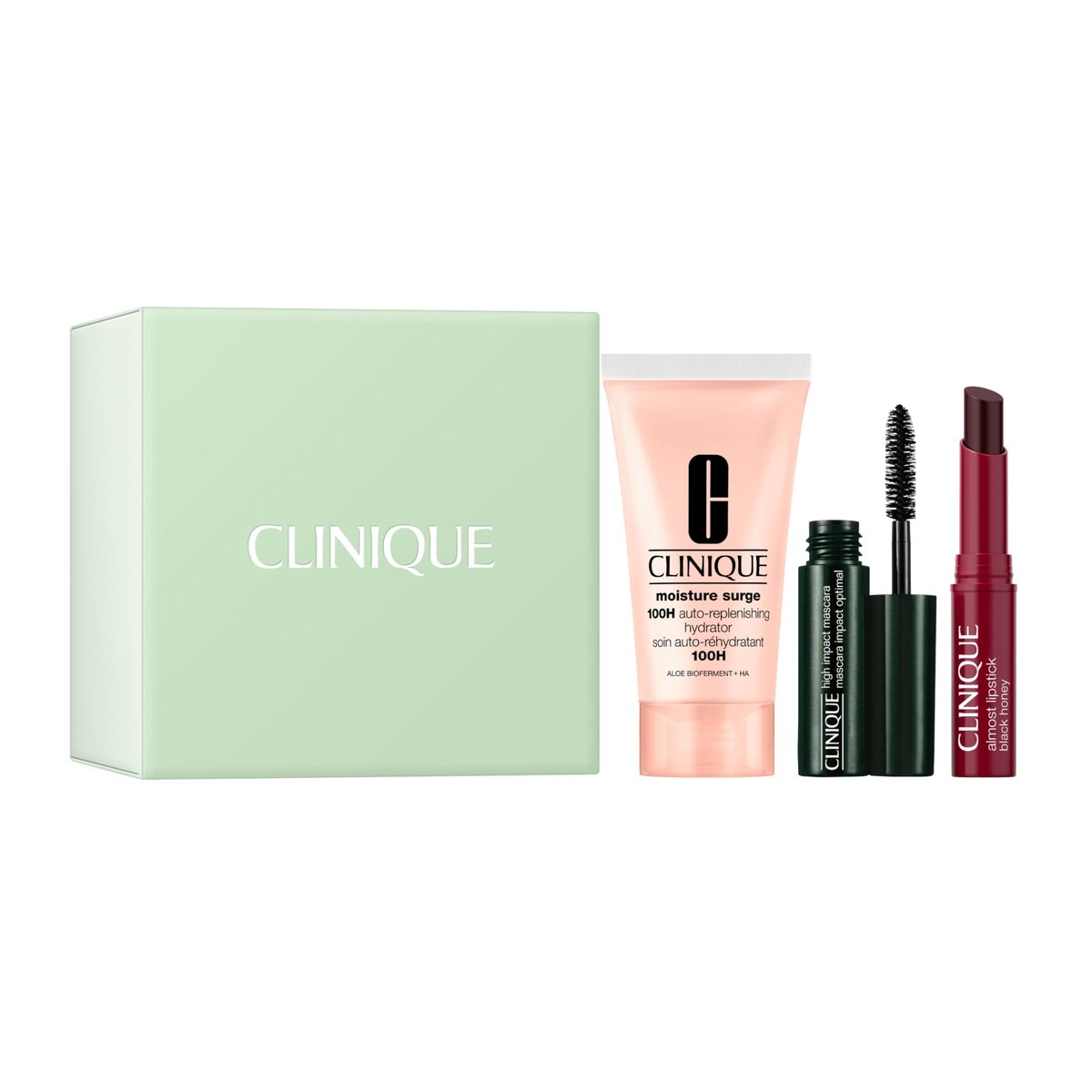 Clinique Icons Gift Set: Black Honey Almost Lipstick, Moisture Surge 100H Moisturizer & High Impact Mascara - 3 Travel-Size Essentials Avelisse
