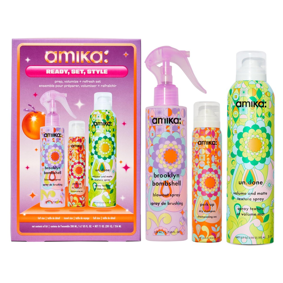 Amika Ready, Set, Style: Prep, Volumize + Refresh Set – 13.8 oz Avelisse