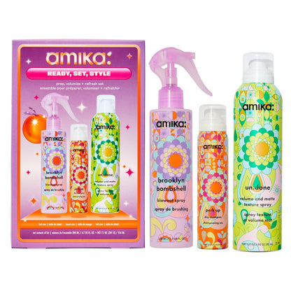 Amika Ready, Set, Style: Prep, Volumize + Refresh Set – 13.8 oz Avelisse